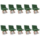 Kit 10 Cadeiras Estofadas Base Giratória De Madeira Lia Veludo Verde Esmeralda - Ibiza