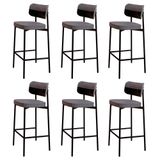 Banqueta Alta Bar Estofada Kit 6 Ella M25 Linho Cinza/preto - Mpozenato