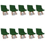 Kit 10 Cadeiras Estofadas Base Giratória De Madeira Lia Veludo Verde Luxo - Ibiza