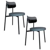 Cadeira De Jantar Estofada Kit 2 Nyka M25 Linho Cinza/preto - Mpozenato