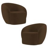 Poltrona Para Sala De Estar Orgânica Kit Com 2 Garbin Z08 Veludo Marrom - Mpozenato
