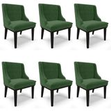 Kit 6 Cadeiras Estofadas Para Sala De Jantar Base Fixa De Madeira Preto Lia Suede Verde - Ibiza
