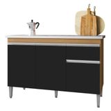 Balcão De Cozinha Para Pia Tatiane 120cm 3 Portas 1 Gaveta Sem Tampo Amêndoa/preto