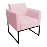Poltrona Decorativa Base Industrial Preto Maressa S19 Suede Rosa Bebê - Ibiza