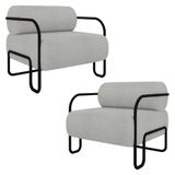 Poltrona Decorativa Para Sala Industrial Kit 2 Kira Z08 Boucle Cinza Claro - Mpozenato