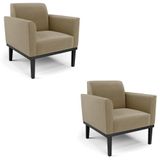 Poltrona Base Madeira Preto Kit 2 Maressa Suede Marrom Rt - Ibiza