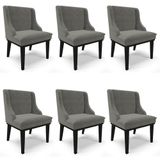 Kit 6 Cadeiras Estofadas Para Sala De Jantar Base Fixa De Madeira Preto Lia Suede Grafite - Ibiza
