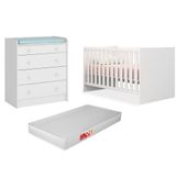 Quarto De Bebê Cômoda 2523 E Berço 1344 Certificado Pelo Inmetro Doce Sonho Com Colchão Branco - Qmovi