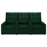 Poltrona De Cinema Reclinável 3 Lugares Baú Usb Mallie Fh9 Veludo Verde - Mpozenato