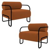 Poltrona Decorativa Para Sala Industrial Kit 2 Kira Z08 Veludo Telha - Mpozenato