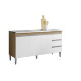 Balcão De Cozinha Para Pia Andréia 150cm 3 Portas 3 Gavetas Sem Tampo Amêndoa/branco