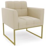 Poltrona Decorativa Base Industrial Dourado Ana Suede Bege - Ibiza