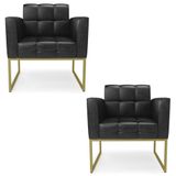 Poltrona Base Industrial Dourado Kit 2 Ana Sintético Pu Preto - Ibiza