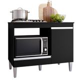 Balcão Cooktop Carla Com Tampo Para 4 Ou 5 Bocas Nicho Para Micro-ondas 1 Porta 1 Gaveta Preto