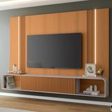 Painel Tv 85 Pol 219cm Bancada Suspensa Empire Off/cinamomo - Hb Móveis