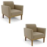 Poltrona Base Madeira Castanho Kit 2 Maressa Suede Marrom Rt - Ibiza