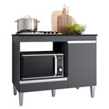 Balcão Cooktop Carla Com Tampo Para 4 Ou 5 Bocas Nicho Para Micro-ondas 1 Porta 1 Gaveta Cinza