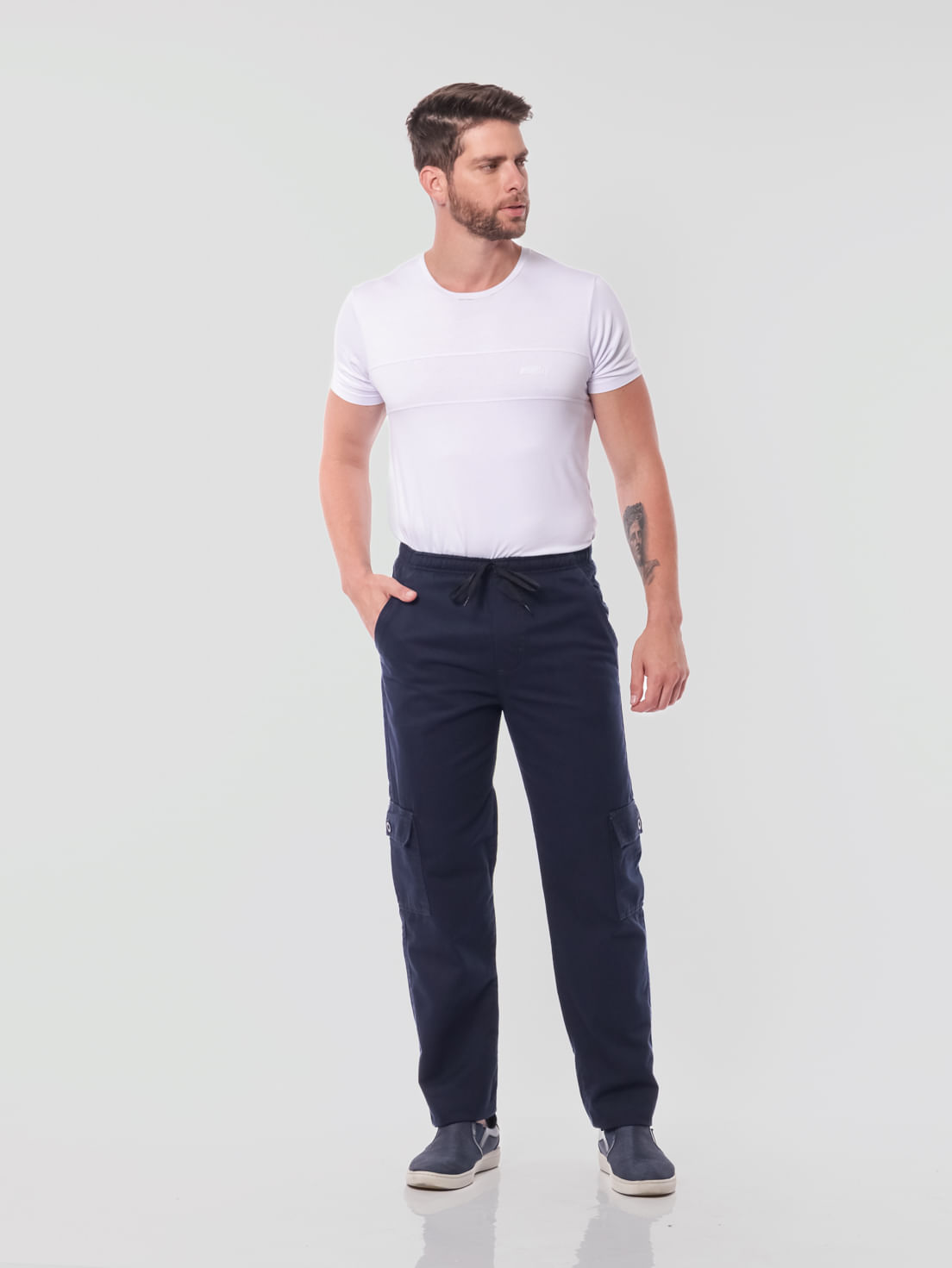 Calça Masculina Cargo Em Sarja7902 Marinho