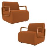 Poltrona Decorativa Orgânica Para Sala Kit 2 Belarus Z08 Veludo Telha - Mpozenato