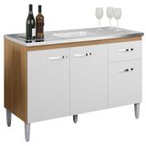 Balcão De Cozinha Para Pia Gabriela 120cm 3 Portas 1 Gaveta Sem Tampo Amêndoa/branco
