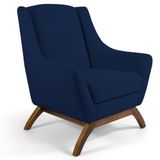 Poltrona Decorativa Base Manu Madeira Juliet Veludo C-304 Azul Marinho - Domi