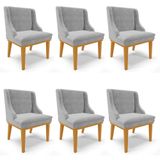 Kit 6 Cadeiras Estofadas Para Sala De Jantar Base Fixa De Madeira Castanho Lia Suede Cinza - Ibiza