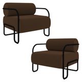 Poltrona Decorativa Para Sala Industrial Kit 2 Kira Z08 Veludo Marrom - Mpozenato