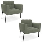 Poltrona Para Sala Pé Metal Preto Kit 2 Ana Bouclé Menta - Ibiza