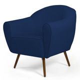 Poltrona Decorativa Sala De Estar Pés Palito Madeira Nina C-304 Veludo Azul Marinho - Domi