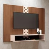Painel Tv 47 Pol 120cm Suspenso Com Nicho Form Off/castanho - Hb Móveis