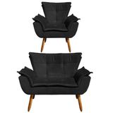 Kit Namoradeira 2 Lugares E 1 Poltrona Decorativa Pés Palito Opla Suede Preto - Ibiza