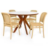 Conjunto Mesa De Jantar Redonda Marci Premium 120cm Branca Com 4 Cadeiras Roma - Nude