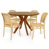 Conjunto Mesa De Jantar Redonda Marci Premium 120cm Natural Com 4 Cadeiras Roma - Nude