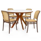 Conjunto Mesa De Jantar Redonda Marci Premium 120cm Branca Com 4 Cadeiras Roma - Marrom