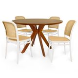Conjunto Mesa De Jantar Redonda Marci Premium 120cm Natural Com 4 Cadeiras Roma - Branco