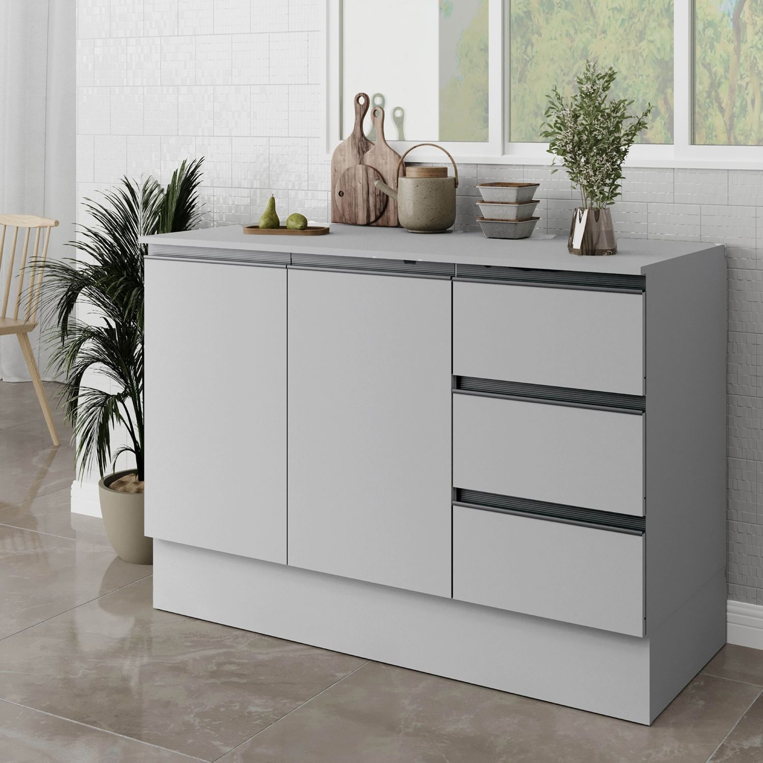 Balcão De Pia 120cm Com Tampo Nara Cabecasa Madeiraoriginals Cinza Claro