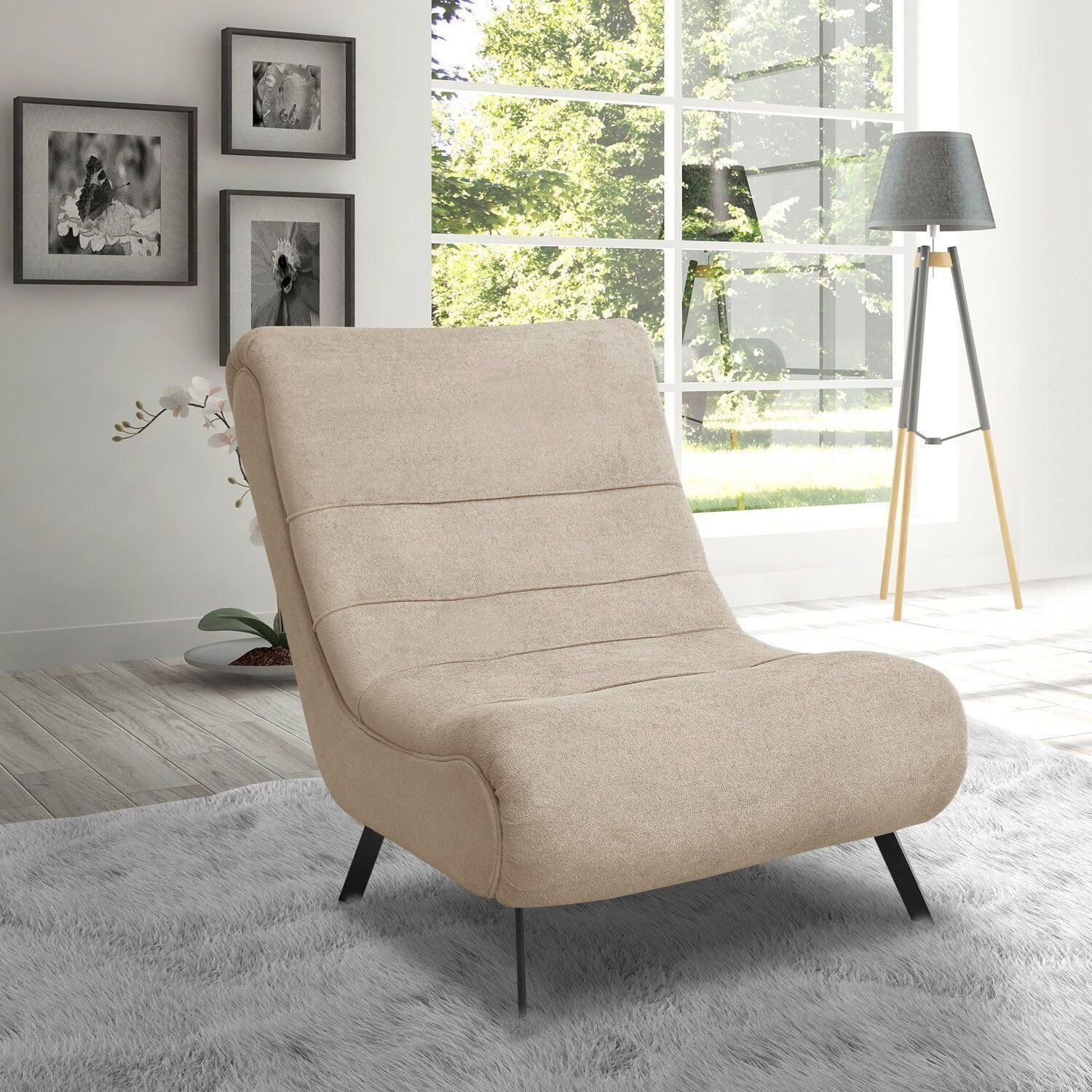 Poltrona Para Sala De Estar Boucle Vancouver Bege