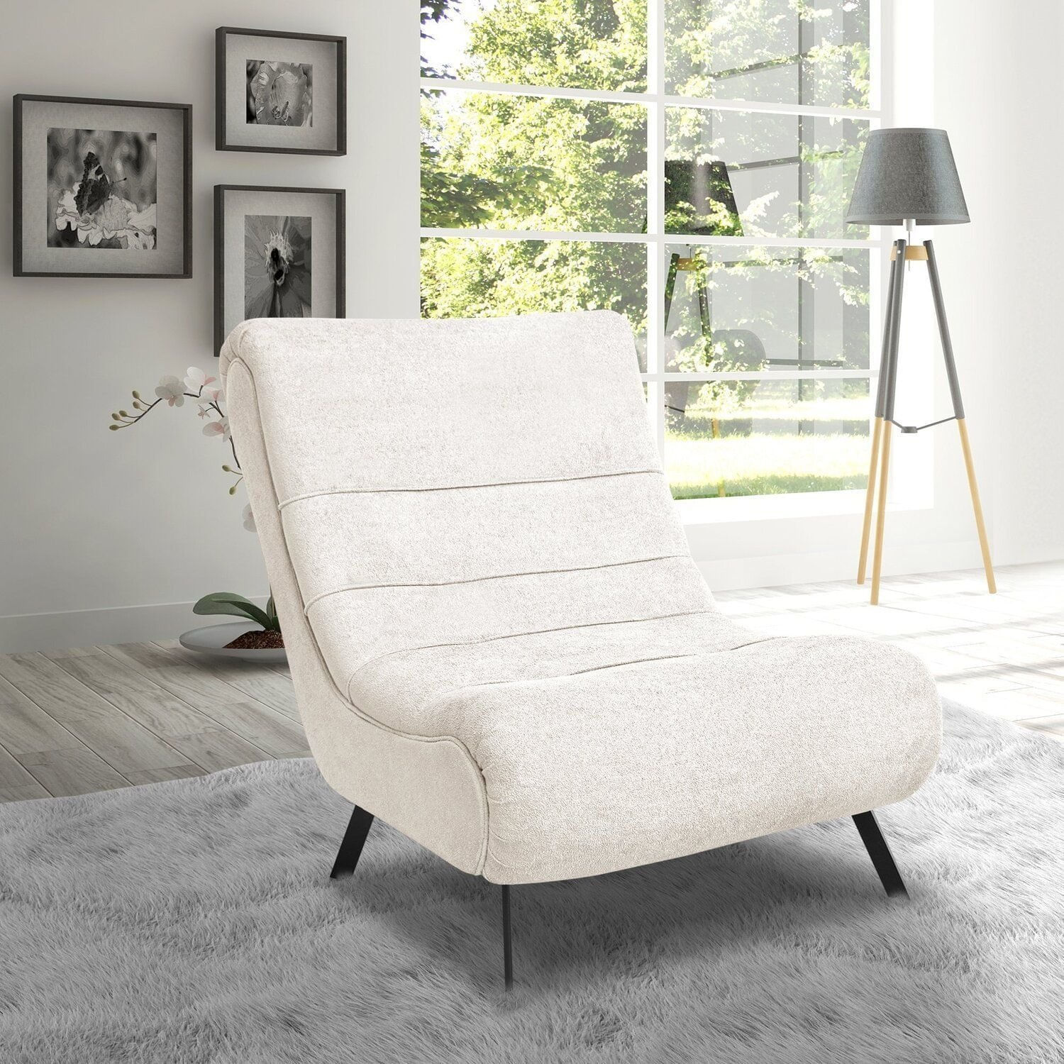 Poltrona Para Sala De Estar Boucle Vancouver Branco