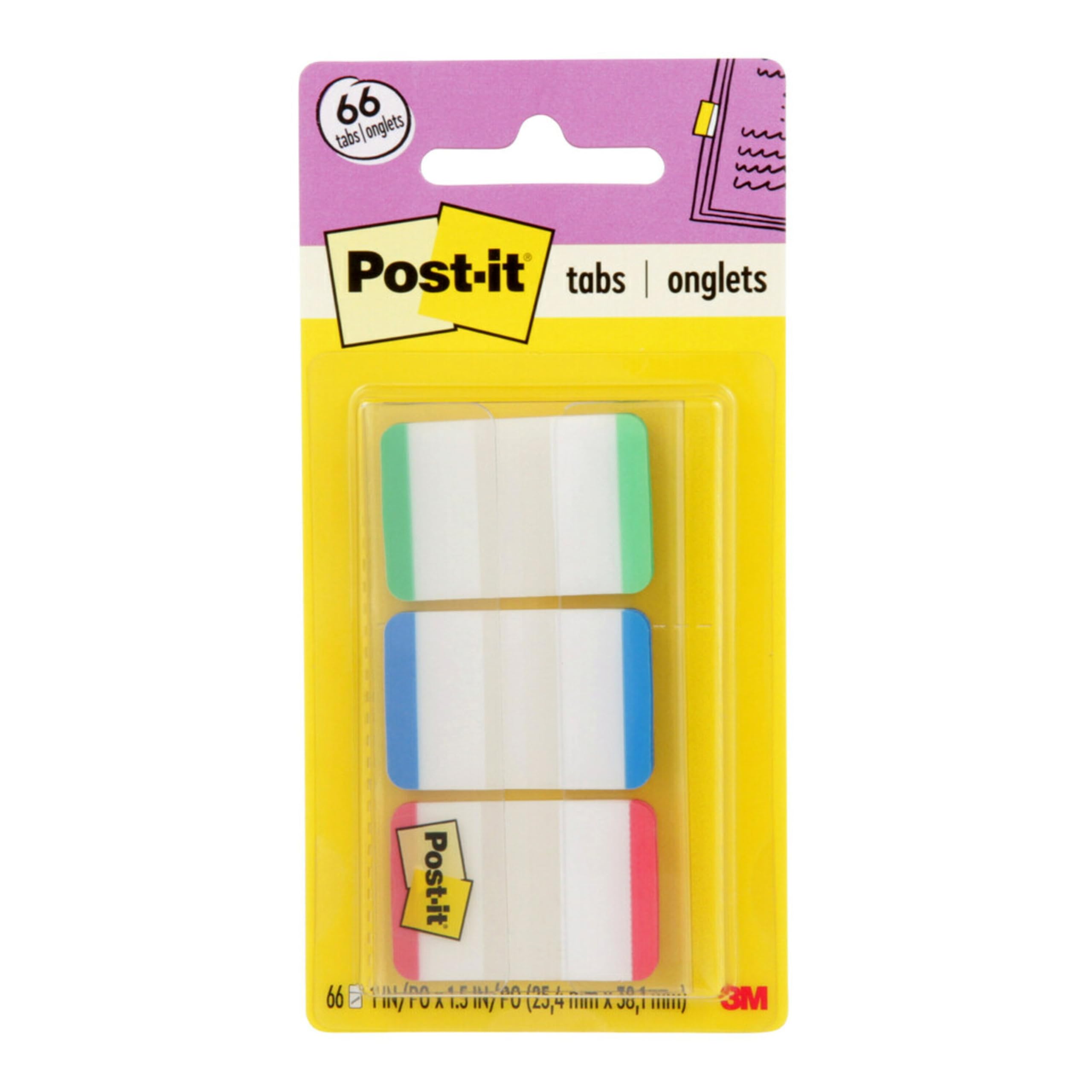 Abas Post-it 2,54 Cm Forradas De Verde Azul Vermelho 22 Abas/cor