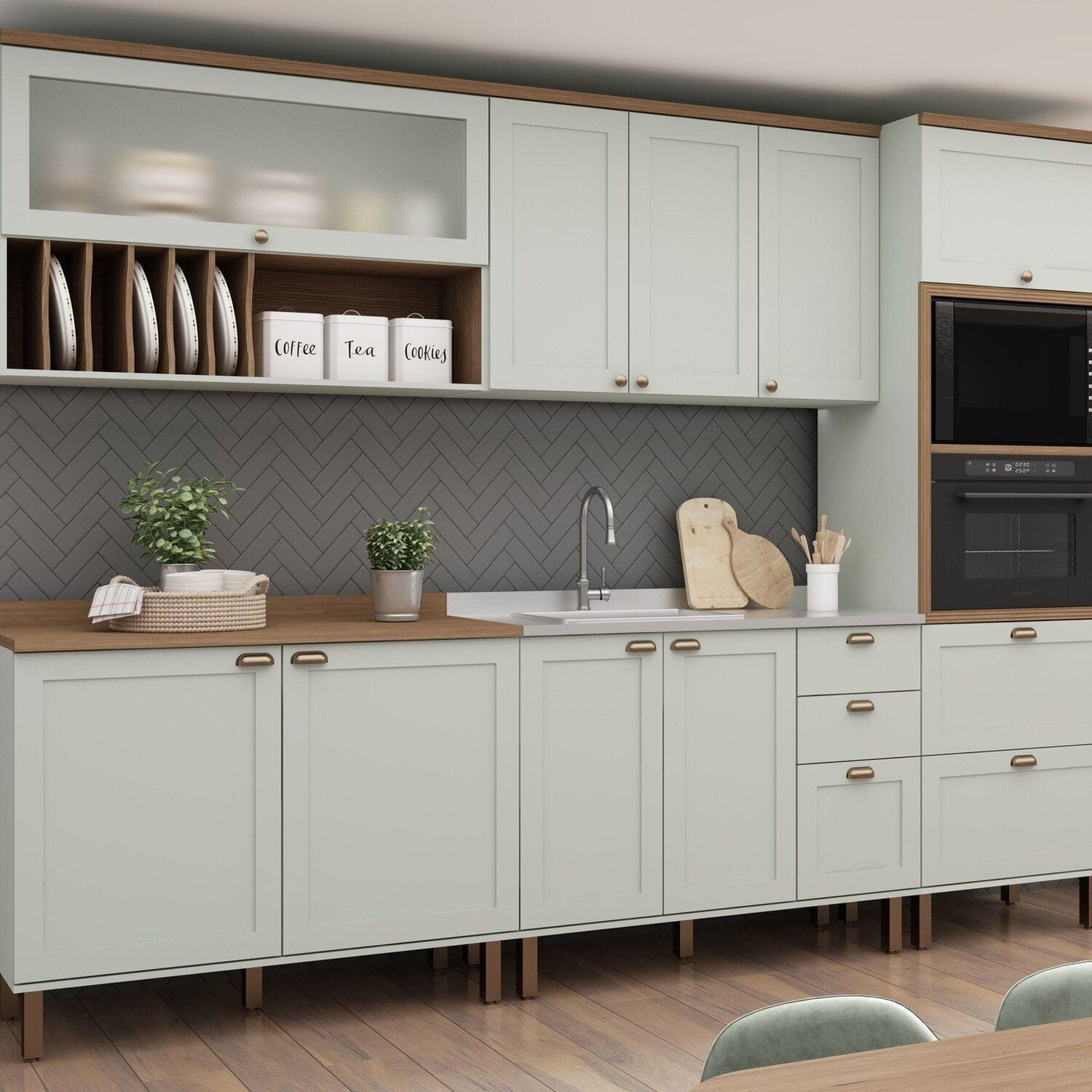 Cozinha Completa 5 Módulos Iluminata Verde Mint/ébano