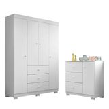 Jogo De Quarto Infantil Duda Com Guarda Roupa 4 Portas E Cômoda Branco - Phoenix Baby Branco