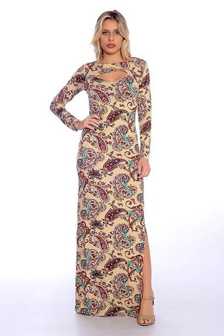 Vestido Longo Viscolycra Decote Vazado