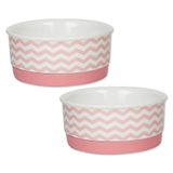 Conjunto Pequeno Pet Bowl Bone Dry Ceramic Chevron Pink 180 Ml, 2 Unidades