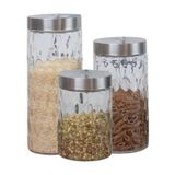 Kit 3 Potes De Vidro Com Tampa Em Inox 870ml/1260ml/2130ml