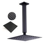 Ducha Chuveiro Inox Quadrado 20x20 Suporte Teto Preto Fosco