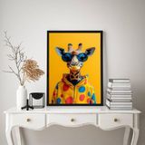 Quadro Girafa Moderna Fashion Colorida De Óculos 45x34cm