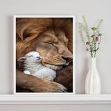 Quadro Decorativo Leão Com Cordeiro 24x18cm - Com Vidro