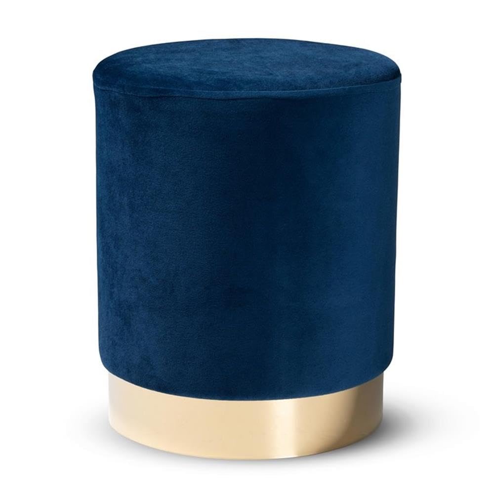Ottoman Baxton Studio Chaela Contemporary Glam Azul Marinho