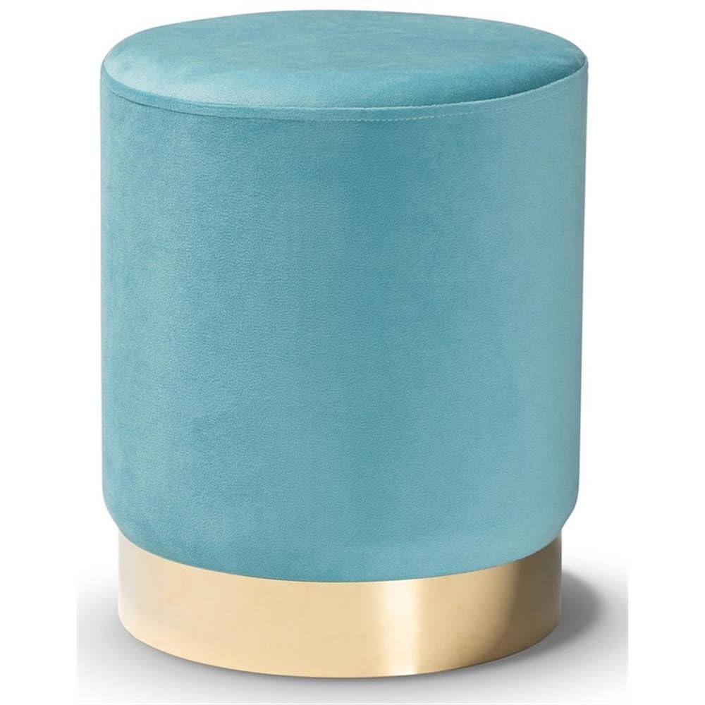 Ottoman Baxton Studio Chaela Contemporary Sky Blue Velvet