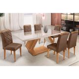 Mesa Alvorada 180 Tp Mdf Vidro Canto Reto 6 Cadeiras Rufato Turim/off White/imbuia/serig. Off White